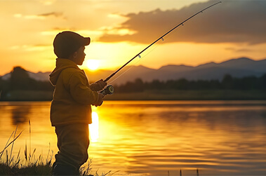 Young Child Fishing on Lake