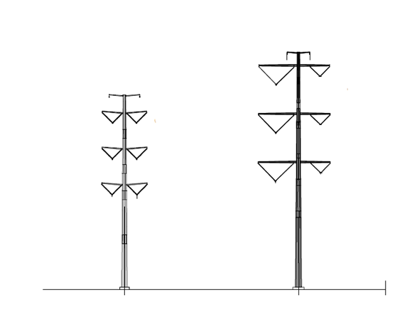 Double-circuit 230 kV and 500/230 kV monopole structures