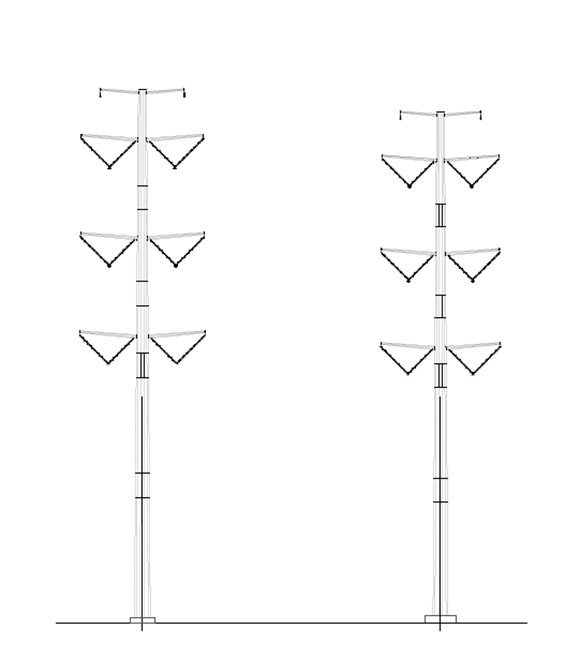 Double-circuit 230 kV and 500/230 kV monopole structures