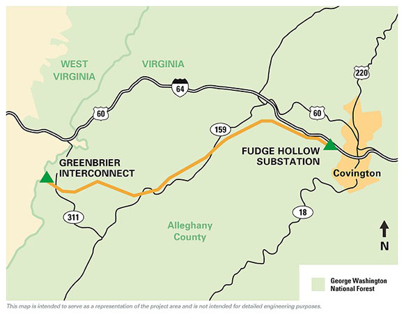 Map of the Fudge Hollow Greenbrier Interconnect project