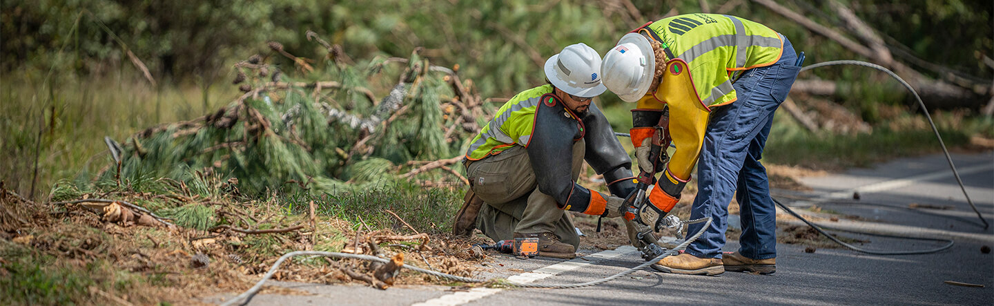 Dominion Energy Employees Working Downed Power Line