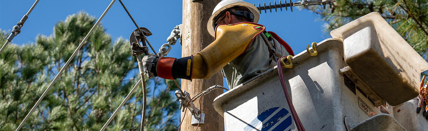 Dominion Energy Employee Repairing Power Line