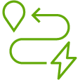 Icon of lightning bolt and path to a destination