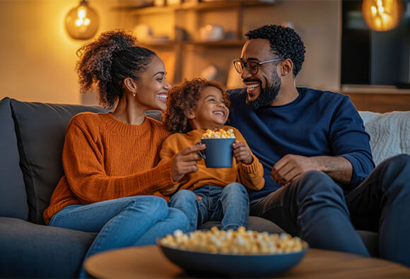 Family Eating Popcorn