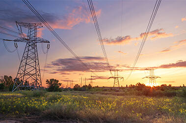 Power Lines Running Through Field