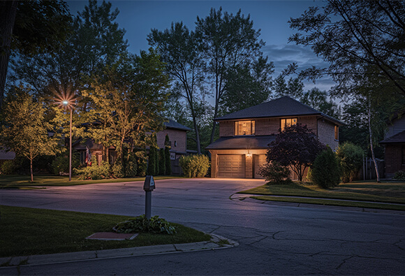 Streetlights at Night in Residential Community