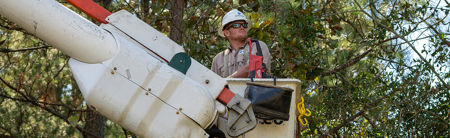 Dominion Energy Employee in Bucket Truck