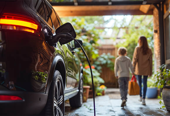 Electric Vehicle Being Charged at Home