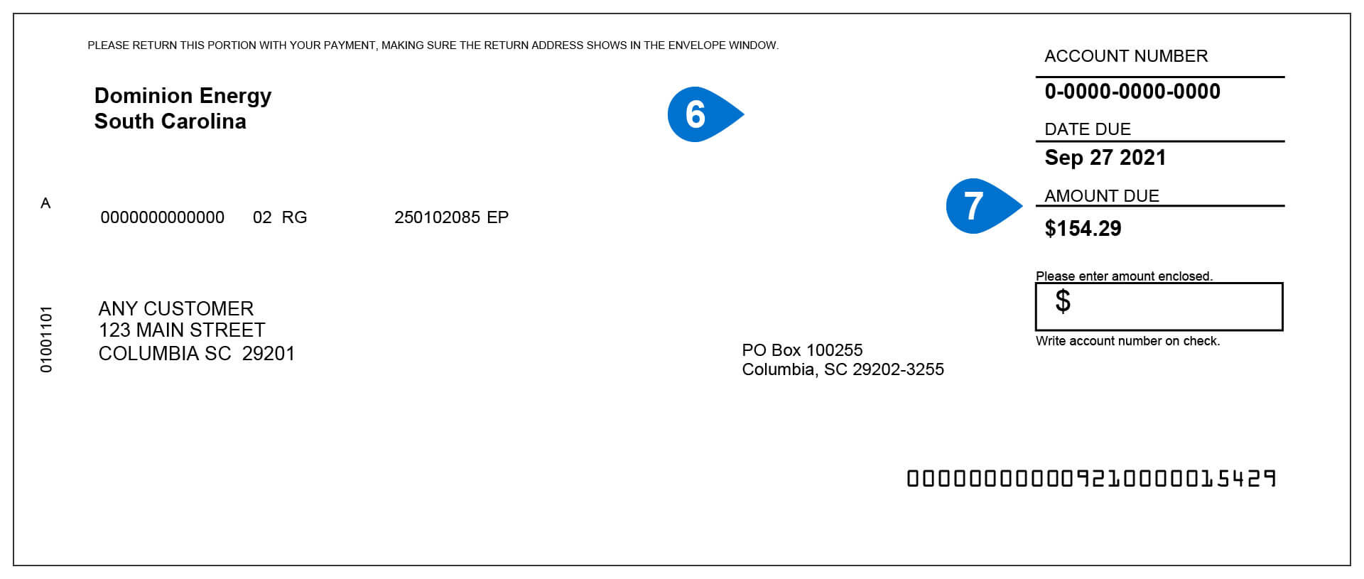 South Carolina Electric & Gas Bill Sample Items 6-7