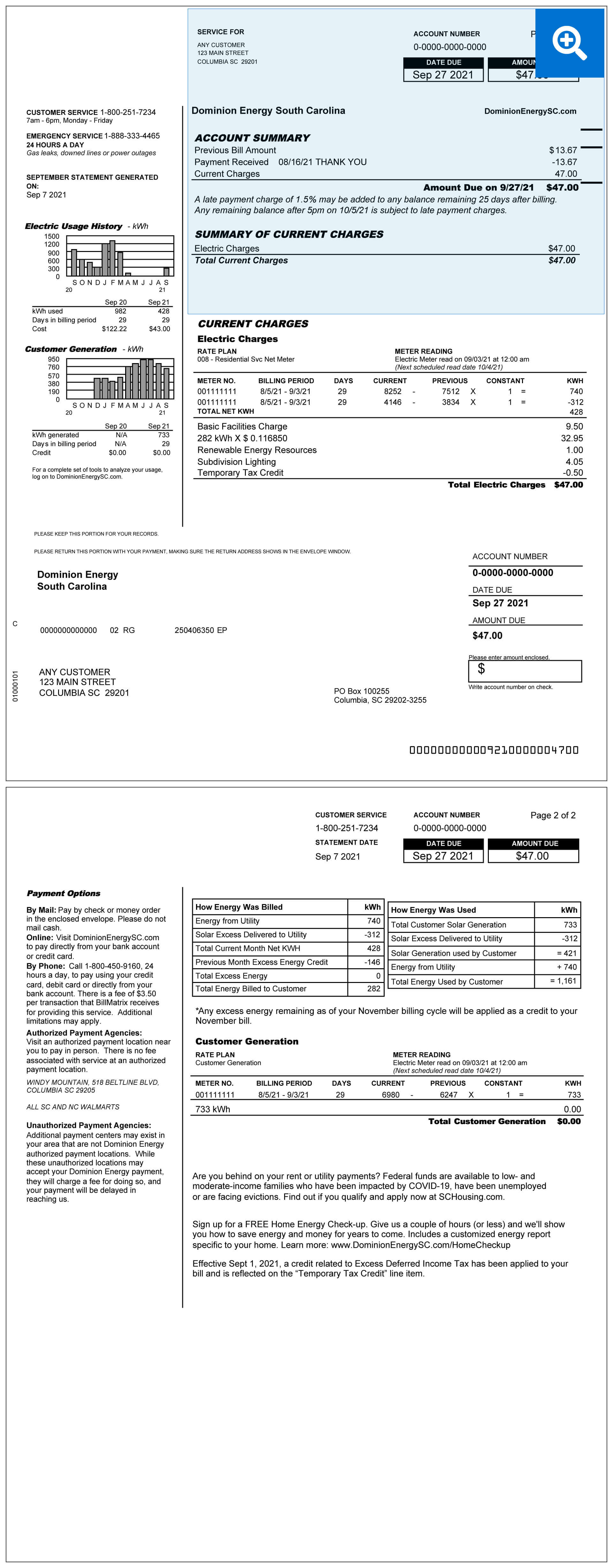 South Carolina Solar Bill Sample Items 1-3 Location