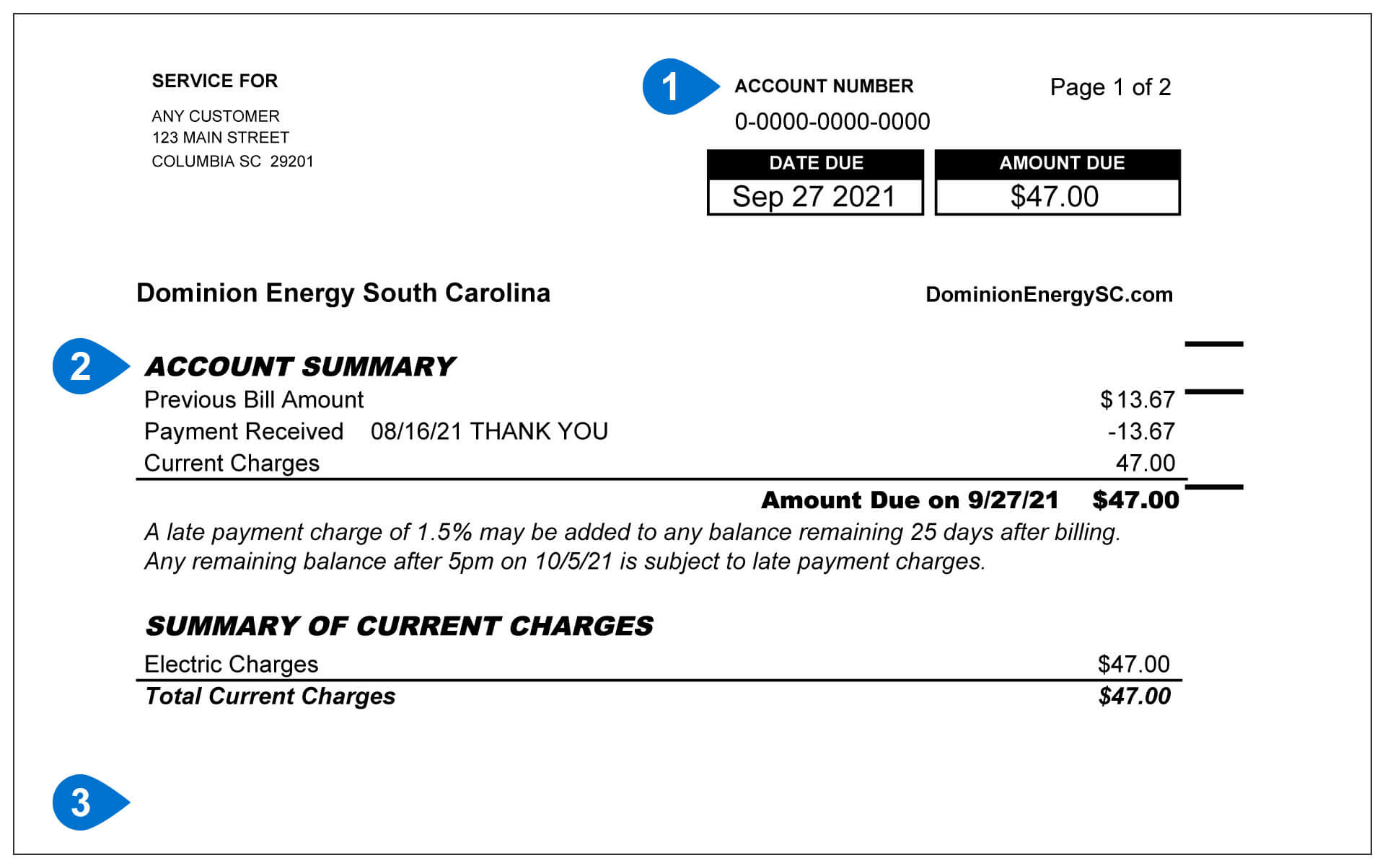 South Carolina Solar Bill Sample Items 1-3