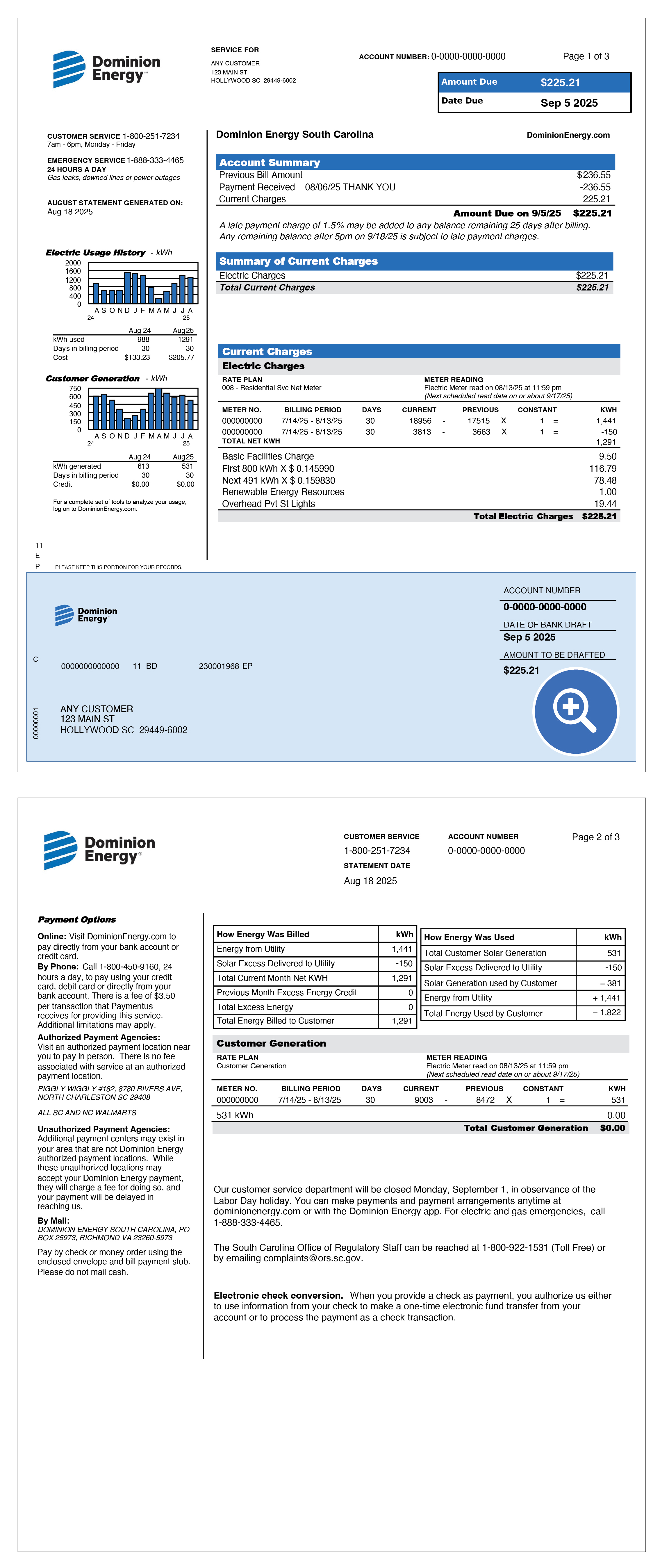 South Carolina Solar Bill Sample Items 6-7 Location