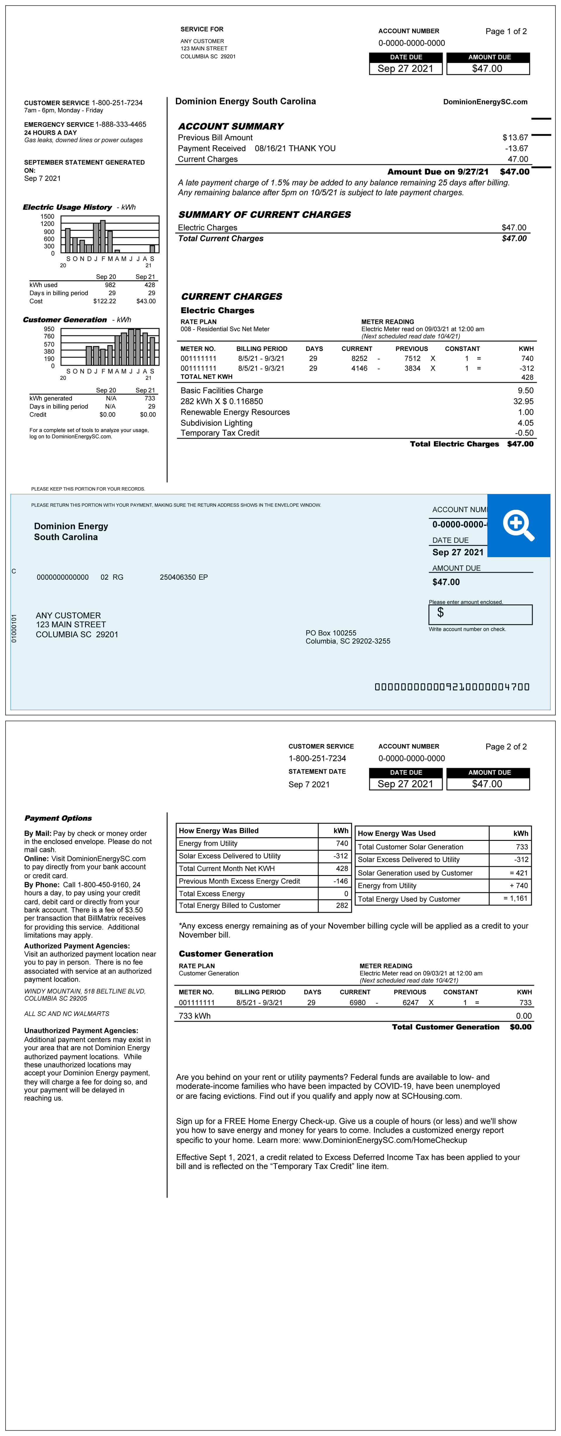 South Carolina Solar Bill Sample Items 6-7 Location