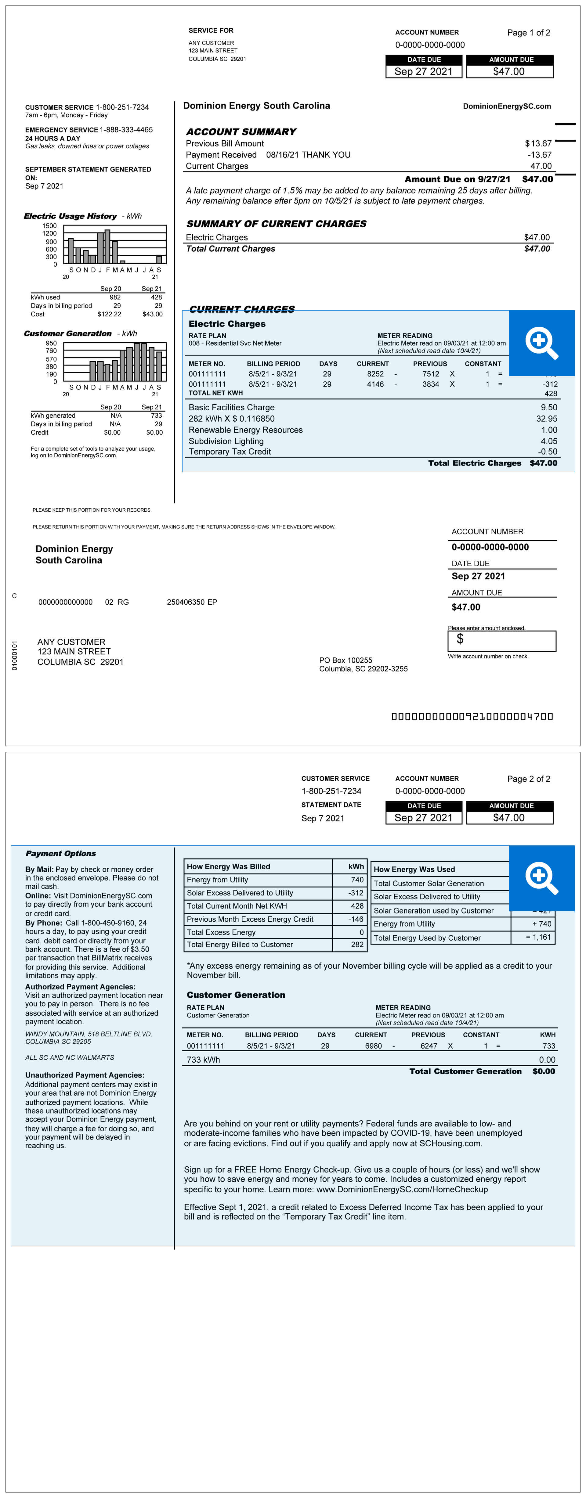 South Carolina Solar Bill Sample Items 8-15 Location