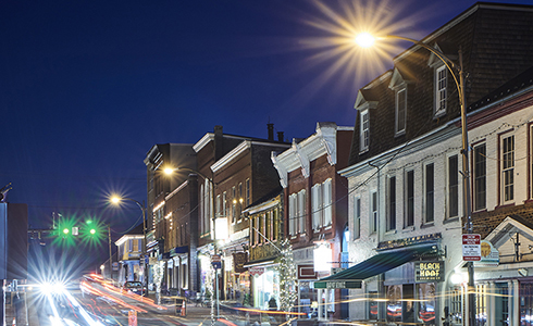 city street with municipal lighting