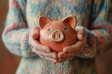 Elderly Lady Holding Piggy Bank