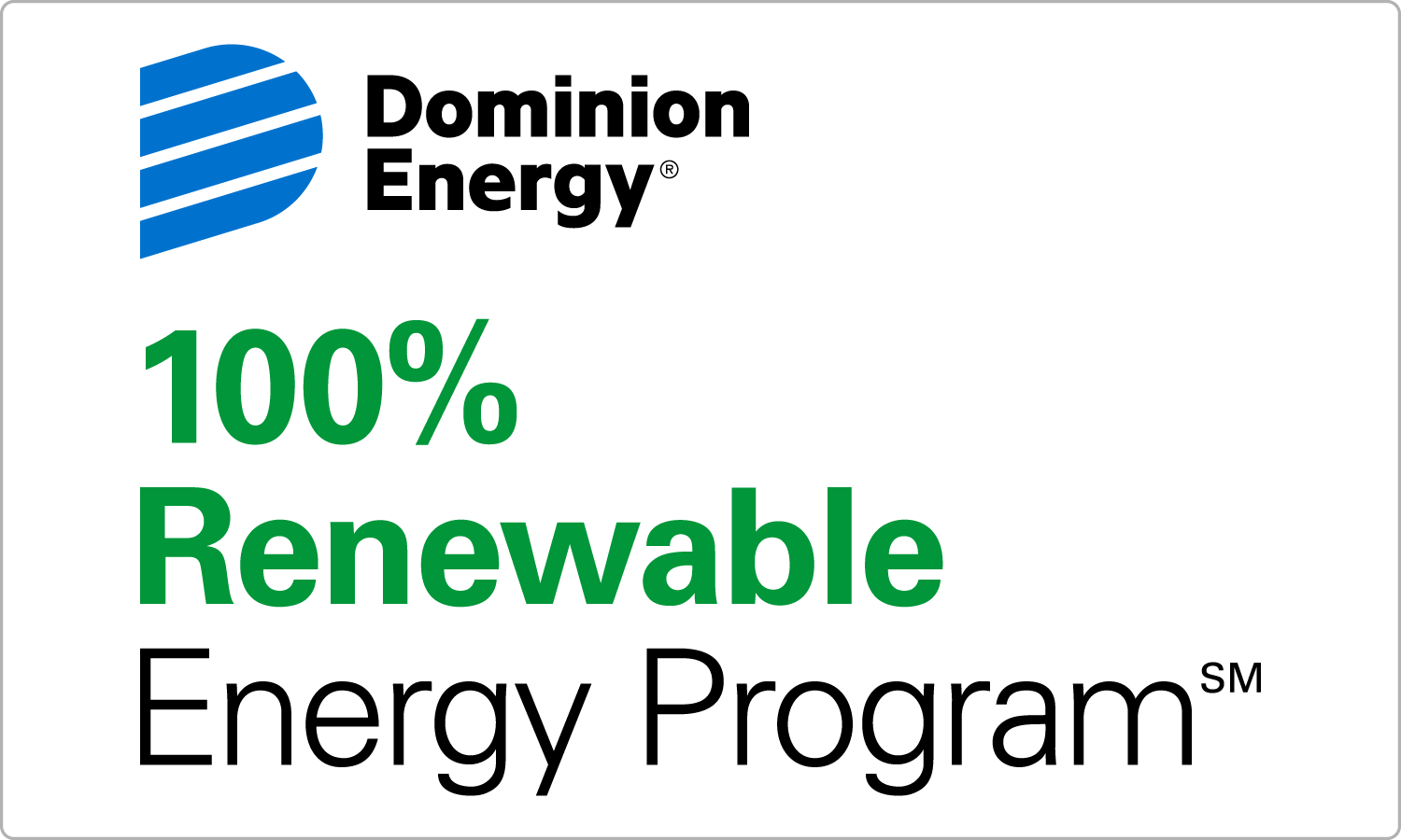 Dominion Energy 100% Renewable Energy Program window cling