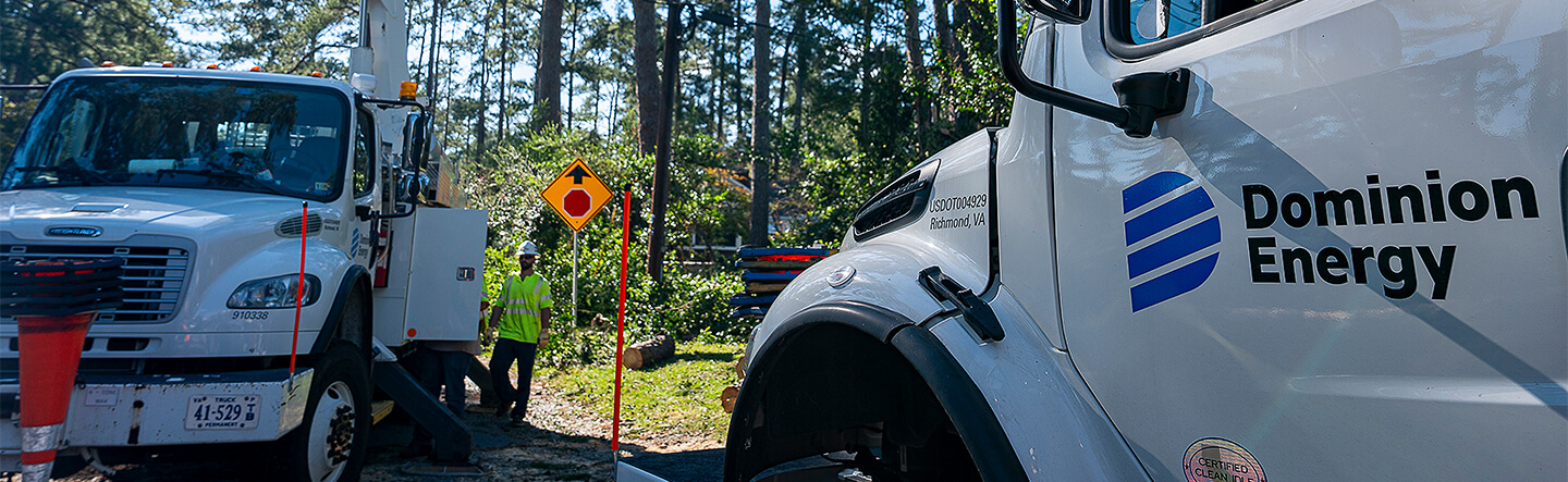 Dominion Energy Trucks Responding to Downed Power Lines
