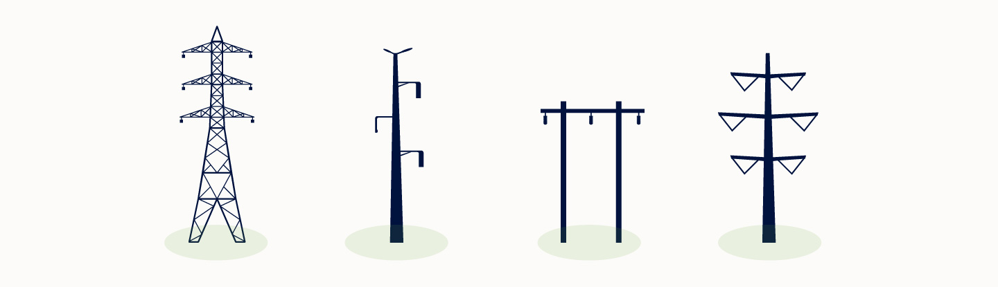 Illustration of transmission and distribution line structures