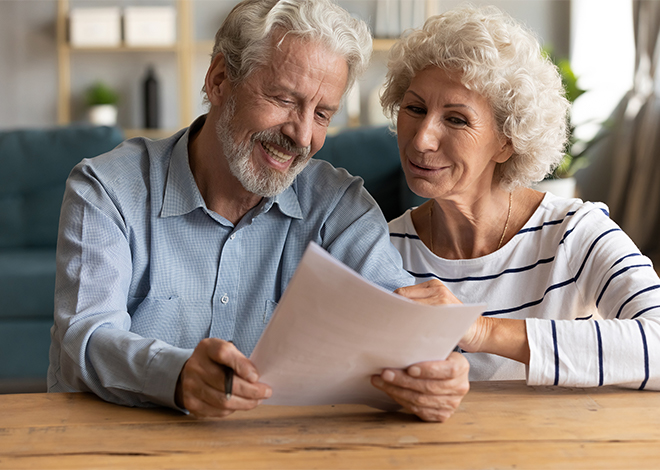 Couple reviewing report