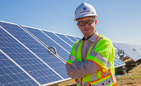 Employee with solar panel