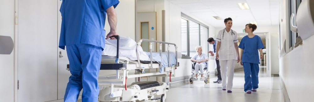 Hospital staff in a hallway