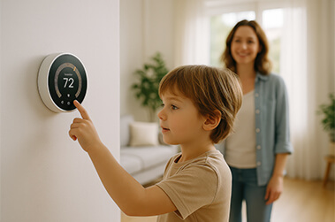 Child Changing Temperature on Smart Thermostat